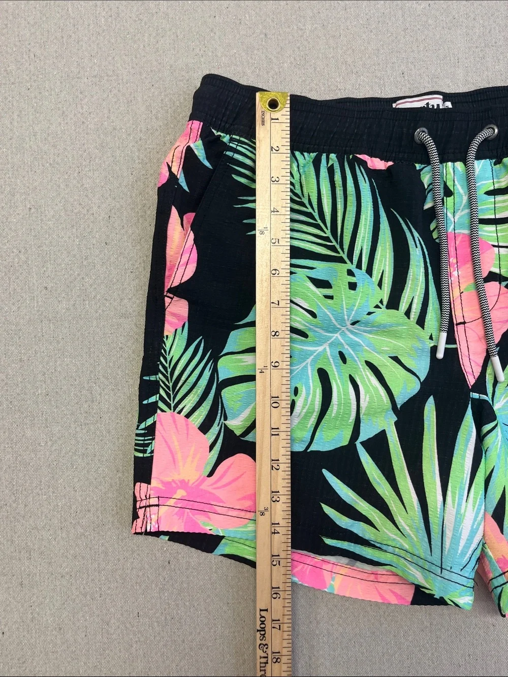 Party Pants Tropical Floral Swim Trunks Black Pink Medium Shorts